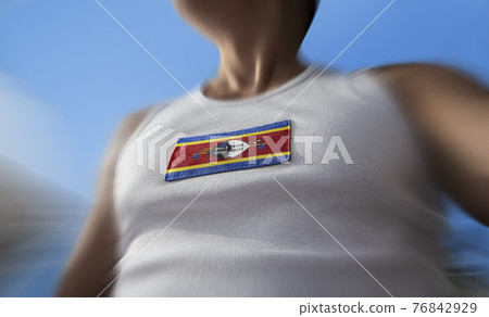 The national flag of Swaziland on the athlete's chest The national flag of Swaziland on the athlete's chest 76842929