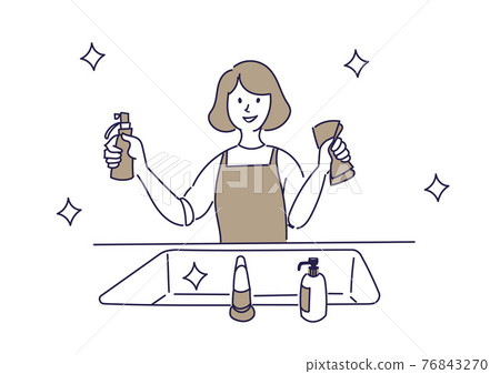 A woman cleaning a kitchen A woman cleaning a kitchen 76843270