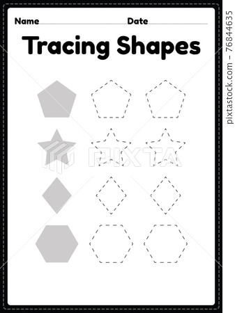 tracing shapes worksheet for kindergarten and stock illustration 76844635 pixta