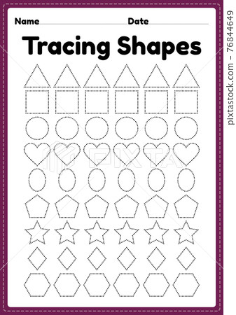 Tracing shapes worksheet for kindergarten and preschool kids for handwriting practice and educational activities in a printable page illustration 76844649