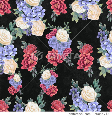 Watercolor floral seamless pattern. Hand painted flowers, greeting card template or wrapping paper 76844718