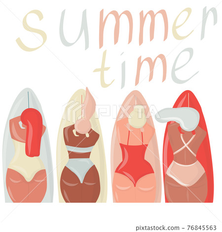 Girls lie on a surfboard Girls lie on a surfboard 76845563