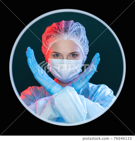 doctor warning pandemic restriction x nope gesture doctor warning pandemic restriction x nope gesture 76846133