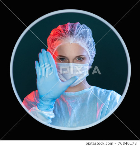 doctor warning quarantine restriction stop gesture 76846178