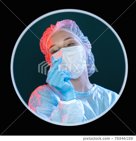 supportive doctor finger heart surgeon in circle 76846189