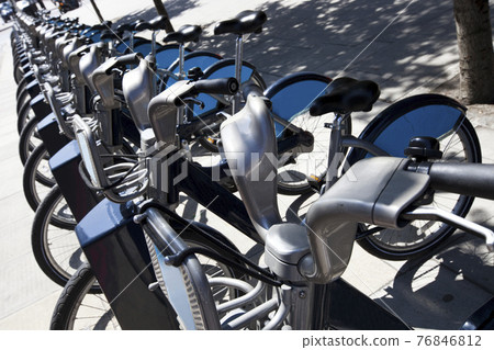 Public Rental Bicycles in a Line, London, UK Public Rental Bicycles in a Line, London, UK 76846812