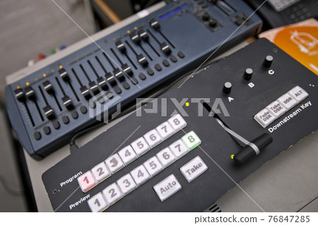 Close-up of sound recording equipment in television studio 76847285