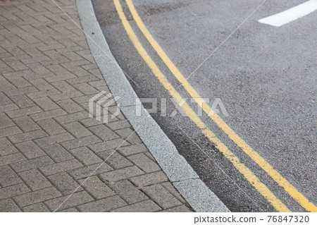 Double yellow line on street Double yellow line on street 76847320