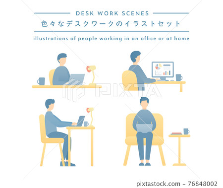 辦公桌工作插圖集 男性工作 商務 PC 遠程工作 PC 工作 辦公桌工作插圖集 男性工作 商務 PC 遠程工作 PC 工作 76848002