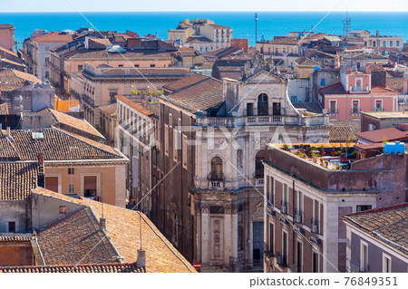 Aerial view of Catania on a bright sunny day. 76849351