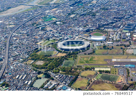Aerial view of the vicinity of Tokyo Stadium in Chofu City, Tokyo Aerial view of the vicinity of Tokyo Stadium in Chofu City, Tokyo 76849517