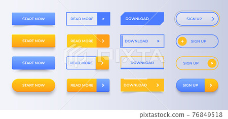Set of web and ui application color buttons. Element design for website. Action buttons collection for navigation website Set of web and ui application color buttons. Element design for website. Action buttons collection for navigation website 76849518