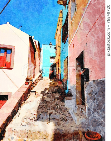 A glimpse of the traditional colorful buildings in a small town near the sea A glimpse of the traditional colorful buildings in a small town near the sea 76849720