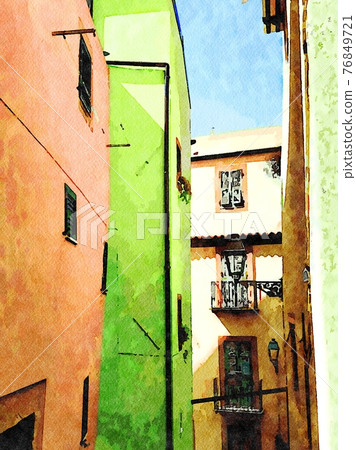 A glimpse of the traditional colorful buildings in a small town near the sea 76849721
