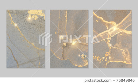 Set of templates for banner, poster design with sparkling gray and gold marble texture Set of templates for banner, poster design with sparkling gray and gold marble texture 76849846