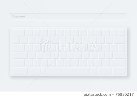 White virtual keyboard. Mockup light keyboard in neumorphic style. Compact virtual keypad for electronic gadget 76850217