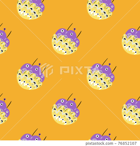 Summer bright seamless doodle pattern with simple folk flowers silhouettes. Orange background. Summer bright seamless doodle pattern with simple folk flowers silhouettes. Orange background. 76852107