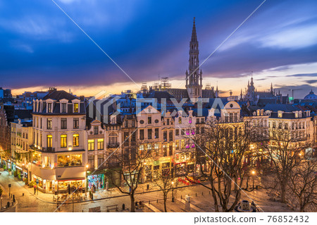 Brussels, Belgium plaza and skyline with the Town Hall Brussels, Belgium plaza and skyline with the Town Hall 76852432