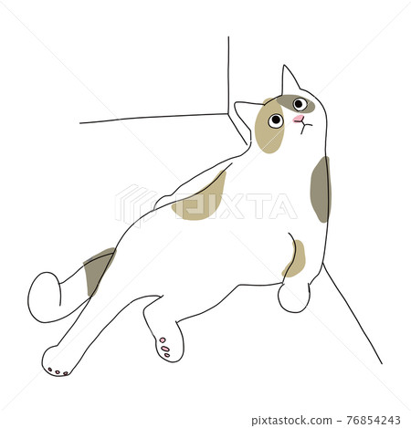 Full-body illustration of a calico cat sitting on the floor and leaning against a wall Full-body illustration of a calico cat sitting on the floor and leaning against a wall 76854243