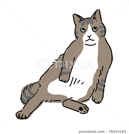 Full-body illustration of a Hachiware cat sitting uncle Full-body illustration of a Hachiware cat sitting uncle 76854283