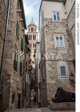 Diocletian palace ruins and cathedral bell tower, Split, Croatia 76854512