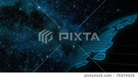 Clip contains space, planet, galaxy, stars, cosmos, earth. Digital earth rotating,Concept 3d animation social future technology abstract business scientific global network, broadcasting background. 76854826