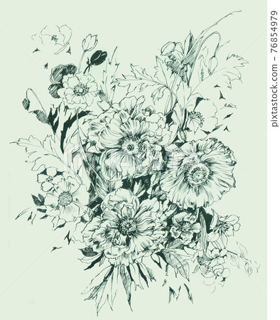  色彩豐富的花卉素材組合和設計元素 76854979