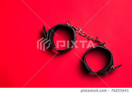 Leather handcuffs for obedience BDSM black in red Leather handcuffs for obedience BDSM black in red 76855641