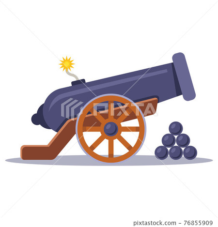 old military cannon with a lit wick. 76855909