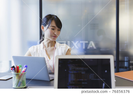 在辦公桌前工作的女性商業場景 76856376