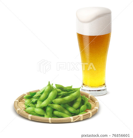 Beer glass edamame set illustration real Beer glass edamame set illustration real 76856601
