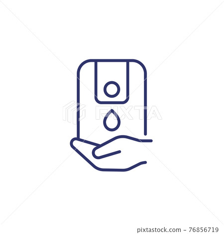 Hand sanitizer or antiseptic dispenser line icon 76856719