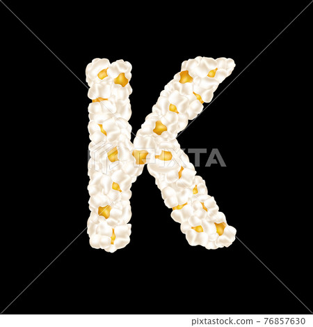 The letter K made up of airy popcorn. Vector illustration 76857630