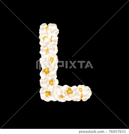 The letter L made up of airy popcorn. Vector illustration 76857631