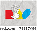 Abstract Still life Art Poster. Geometric color solid figures and David's head bust composition. On paper effect background. Abstract Art design poster 76857666