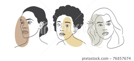 Multi-ethnic beauty. Different ethnicity women - Caucasian, African, Asian. Vector illustration Multi-ethnic beauty. Different ethnicity women - Caucasian, African, Asian. Vector illustration 76857674