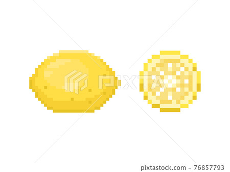 Pixel lemon illustration. Vector pixel art yellow lemon of grapes. 8 bit retro game style fruit lemon icon. Pixel fruit isolated icon on white background. Pixel lemon illustration. Vector pixel art yellow lemon of grapes. 8 bit retro game style fruit lemon icon. Pixel fruit isolated icon on white background. 76857793