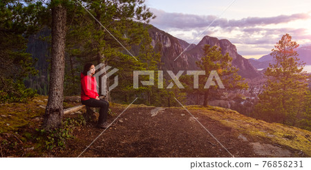 Adventure Woman Hiking on the Canadian Mountains 76858231