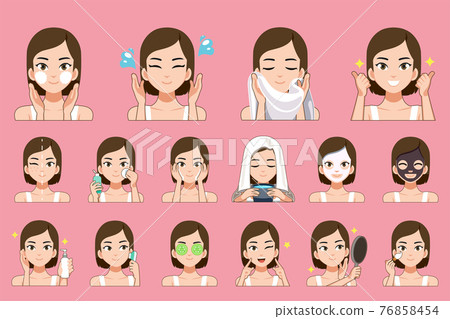 Skin care to asian teenager. 76858454