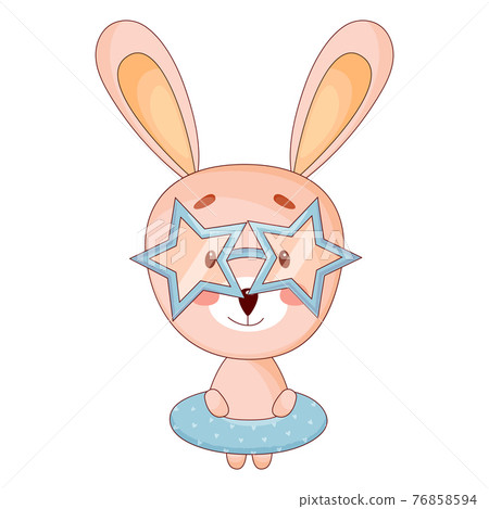 Cartoon cute bunny in sunglasses and rubber ring. Vector illustration. 76858594