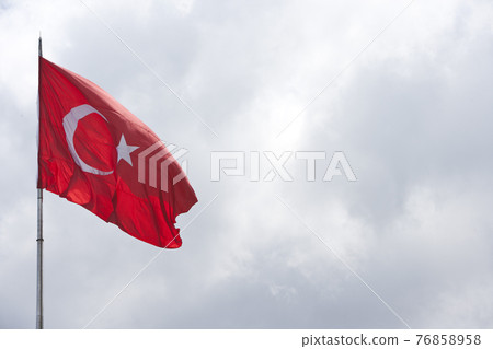 Turkish flag flying in the air Turkish flag flying in the air 76858958