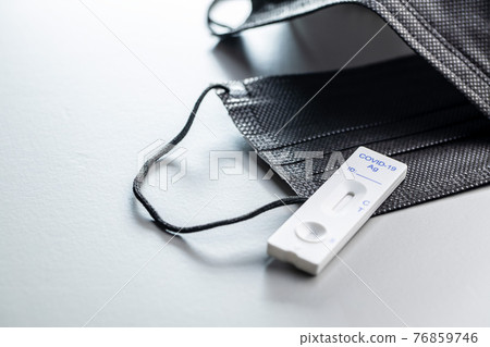 Covid-19 rapid antigen test. Rapid antibodies test kit and surgical face mask. 76859746