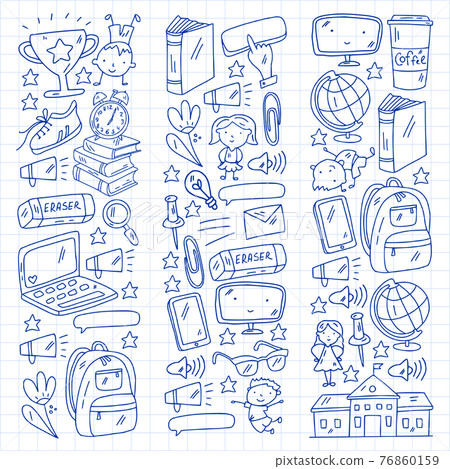 Creativity and imagination. Vector icons with school items. Creativity and imagination. Vector icons with school items. 76860159