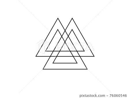 Interwoven triangles, valknut, sacred geometry. Flat icon. Logo, tattoo, occult amulet. Esoteric symbol vector illustration isolated on white background Interwoven triangles, valknut, sacred geometry. Flat icon. Logo, tattoo, occult amulet. Esoteric symbol vector illustration isolated on white background 76860546