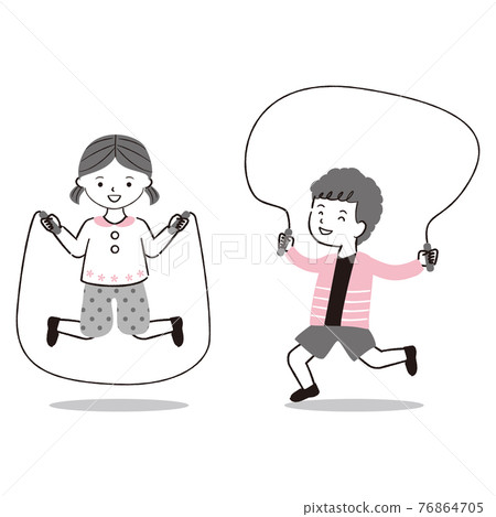 Handwritten line drawing illustration Boys and girls skipping rope Handwritten line drawing illustration Boys and girls skipping rope 76864705