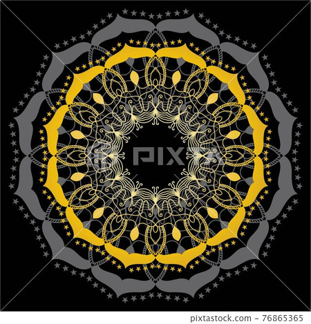 Cute gold Mandala. Ornamental round doodle flower isolated on white background. Geometric decorative ornament in ethnic oriental style. Cute gold Mandala. Ornamental round doodle flower isolated on white background. Geometric decorative ornament in ethnic oriental style. 76865365