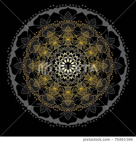 Cute gold Mandala. Ornamental round doodle flower isolated on white background. Geometric decorative ornament in ethnic oriental style. Cute gold Mandala. Ornamental round doodle flower isolated on white background. Geometric decorative ornament in ethnic oriental style. 76865366