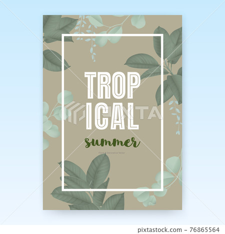 Summer poster template design, tropical green leaves on brown background, pastel vintage style Summer poster template design, tropical green leaves on brown background, pastel vintage style 76865564