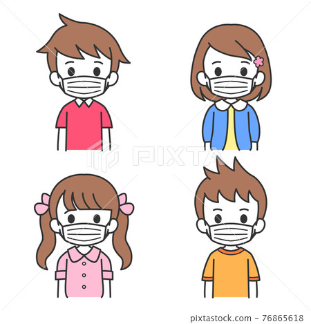 戴口罩的兒童插畫素材集 76865618
