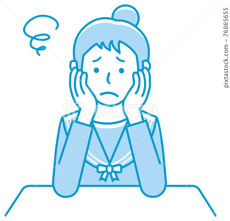 Worried about and thinking about cheeks Young women, students, high school students Upper body vector illustration 76865655